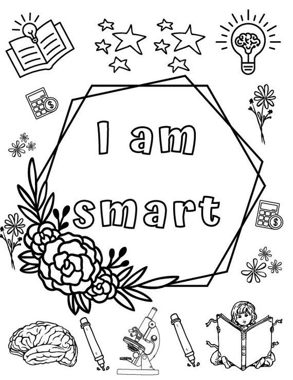 I am smart affirmation coloring page kids png download printable design sublimation