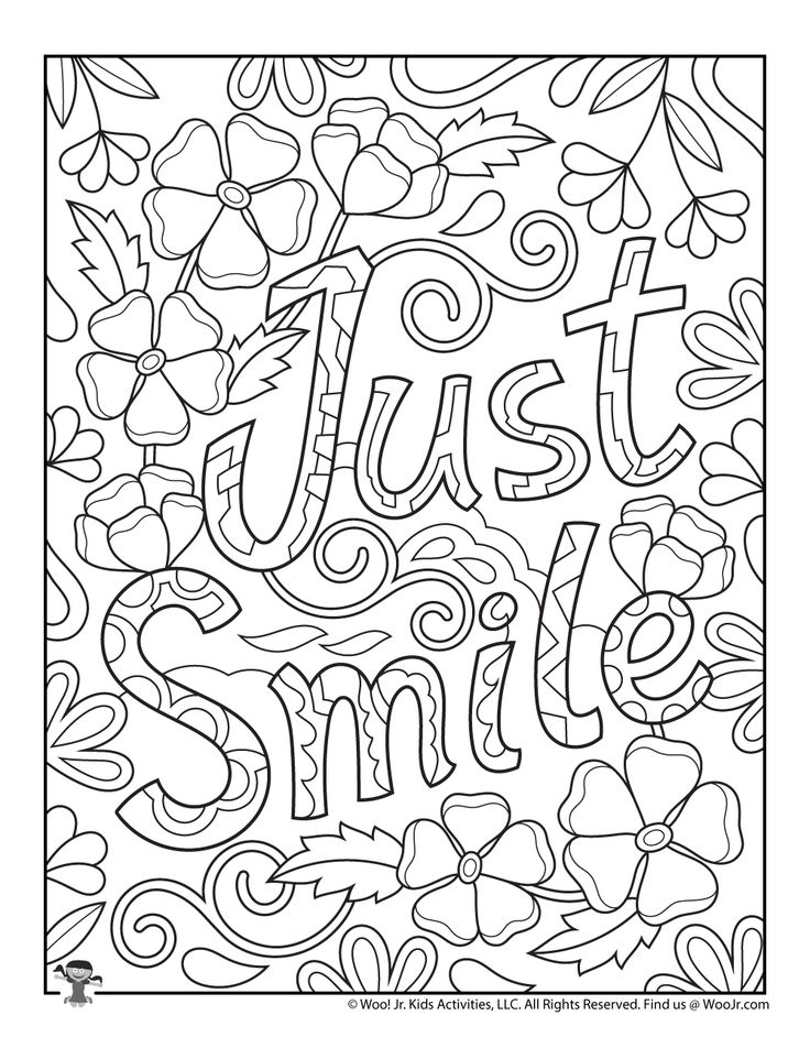 Smile positive messages coloring page for adults woo jr kids activities childrens publishing coloring pages inspirational quote coloring pages adult coloring pages