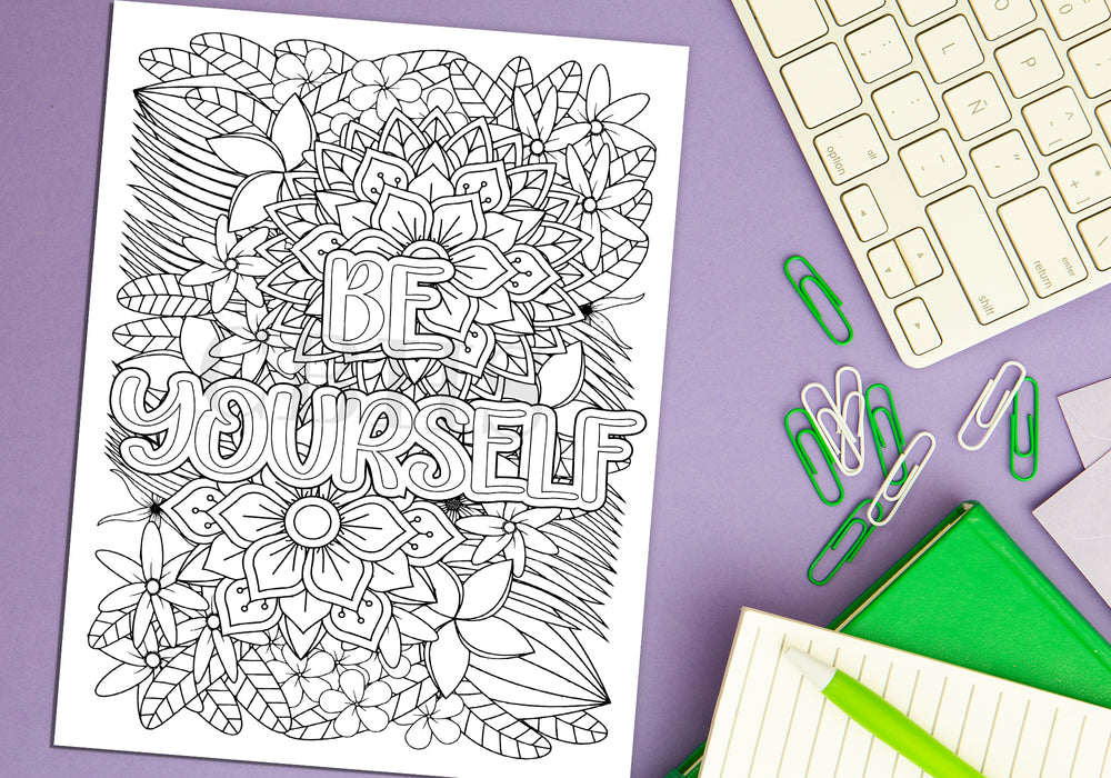 Pdf adult motivational quote floral pattern coloring pages