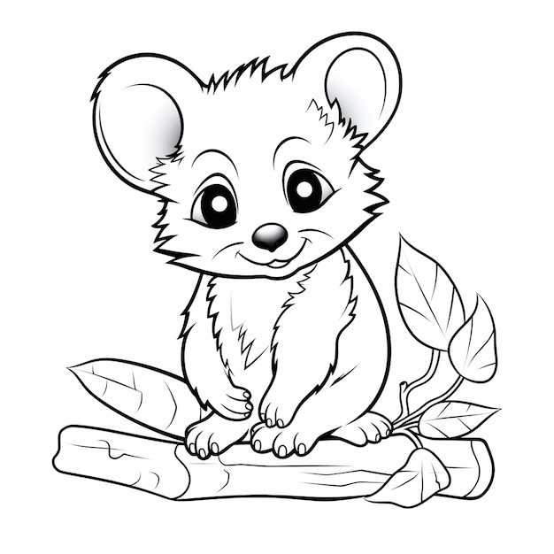 Premium ai image possum minimal cute flat coloring book kawaii line art