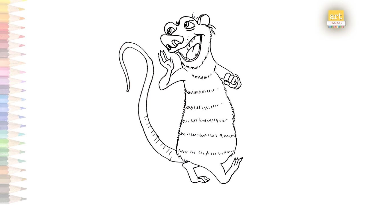 Possum cartoon from ice age how to draw possum cartoon step by step