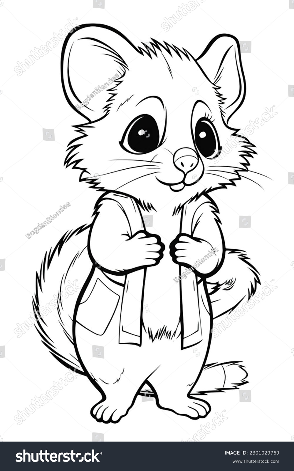 Coloring page kids adorable possum very stock illustration