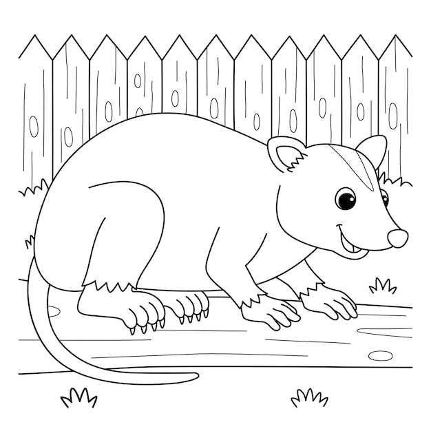 Premium vector opossum animal coloring page for kids