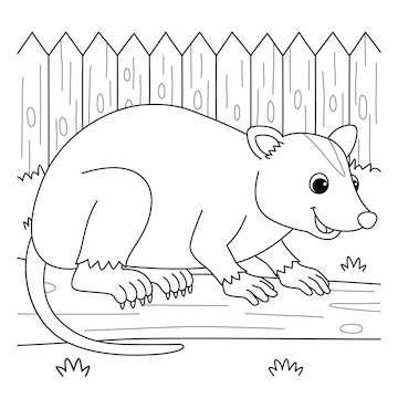 Premium vector opossum animal coloring page for kids