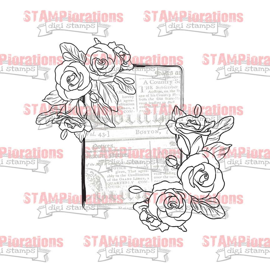 Coffee and roses digital stamps