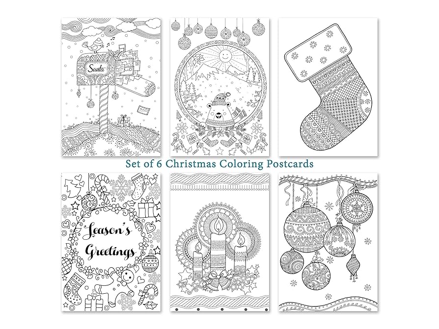 Christmas coloring postcards for adults kids set of colorable cards to wish family friends teachers size x inches handmade products