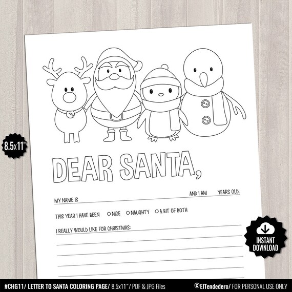 Printable letter to santa coloring page christmas holidays games for kids fill in gift list dear santa class activities instant download