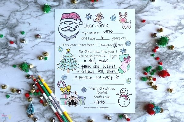 Dear santa letter coloring page â