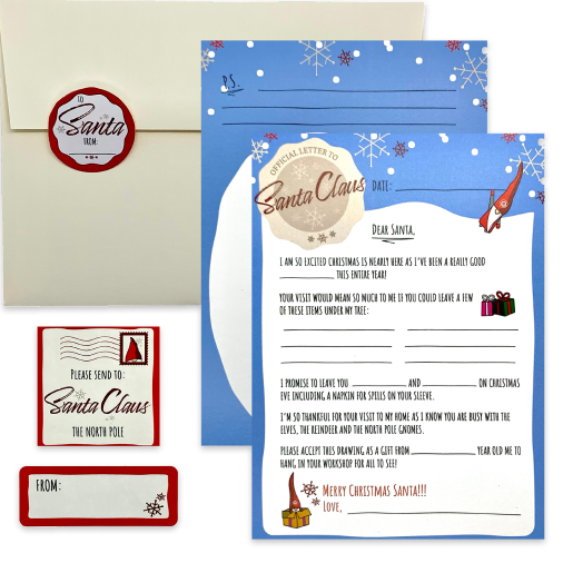 Letter to santa kit with envelope coloring page and stickers â