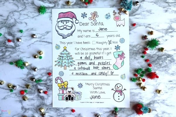 Dear santa letter coloring page â