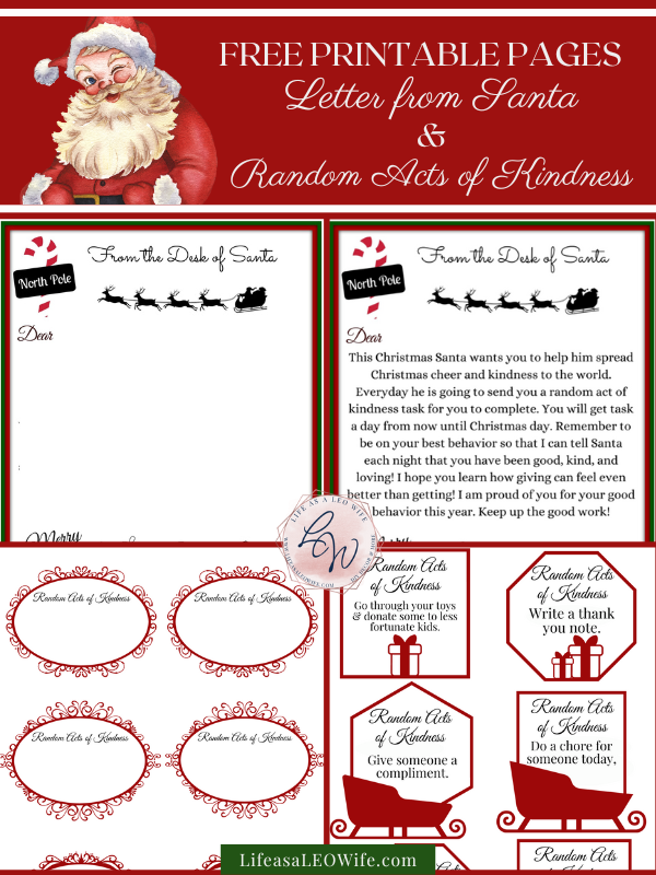 Free printable letter from santa random acts of kindness