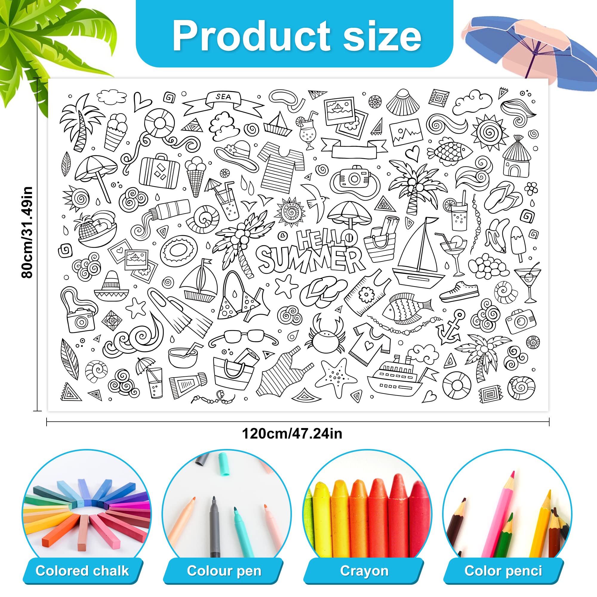 Hello summer giant coloring poster jumbo sea coloring poster for kids x inch large coloring banner for classroom group home party art craft activity supplies favor toys games