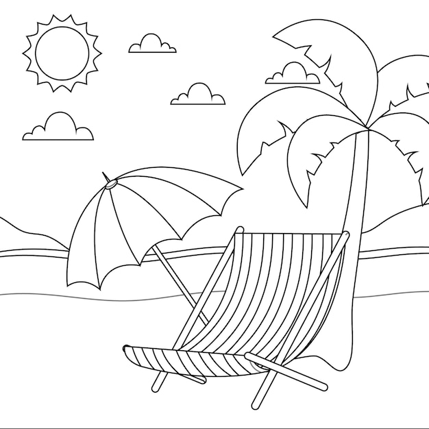 Premium vector children summer beach coloring illustration for kids blank printable design for children