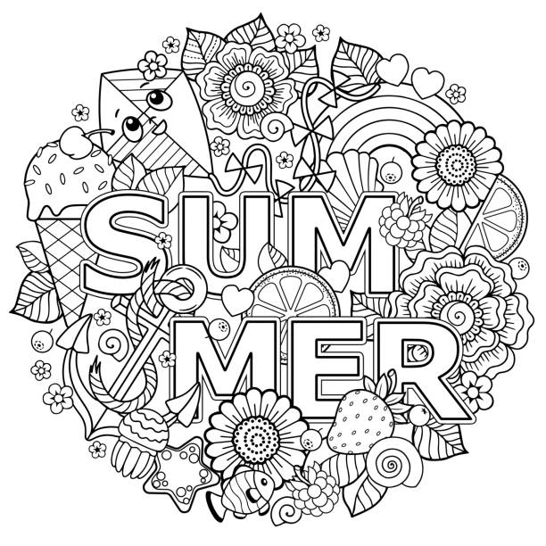 Summer coloring book stock photos pictures royalty