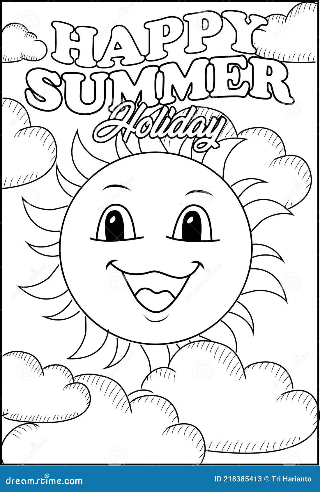 The sun happy summer holiday coloring page stock illustration