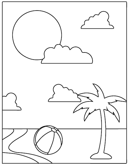Premium vector hello summer coloring pages and symbols on the summer beach