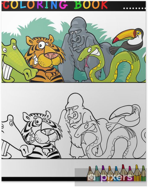 Poster jungle sauvage animaux destinãs ã colorier