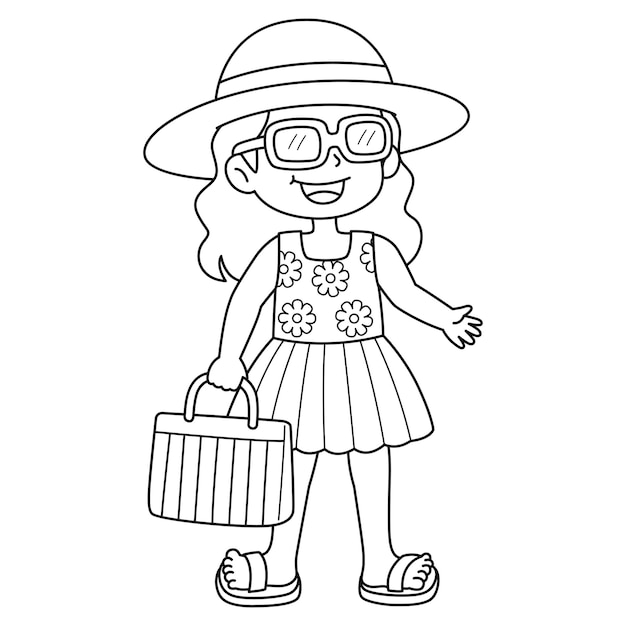 Premium vector a cute and funny coloring page of a girl in a summer outfit provides hours of coloring fun for children color this page is very easy suitable for little