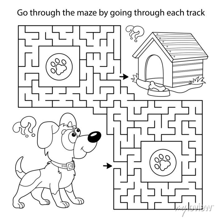 Maze or labyrinth game puzzle coloring page outline of cartoon posters for the wall â posters goal path line