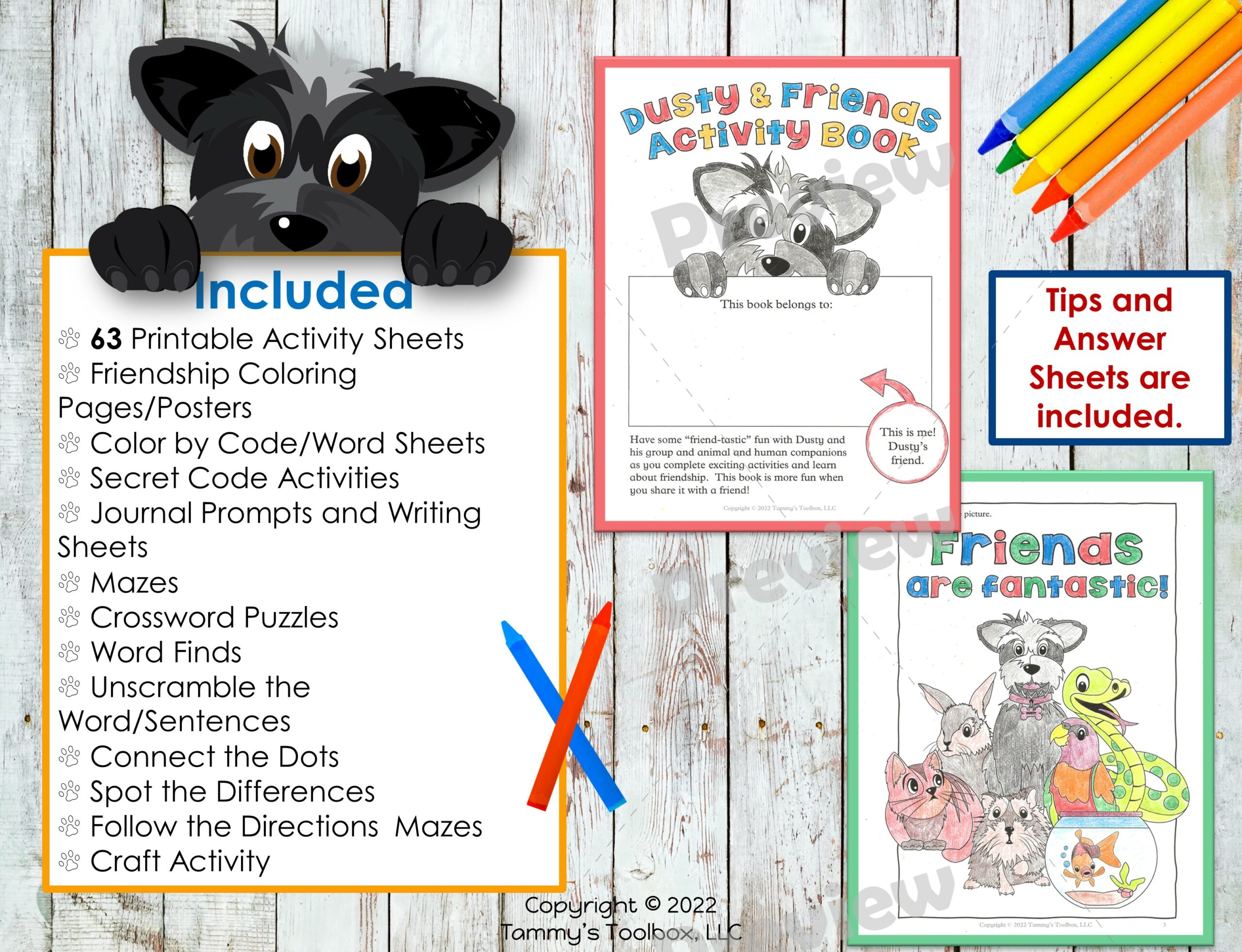 Dusty and friends activity and coloring book about friendship made by teachers