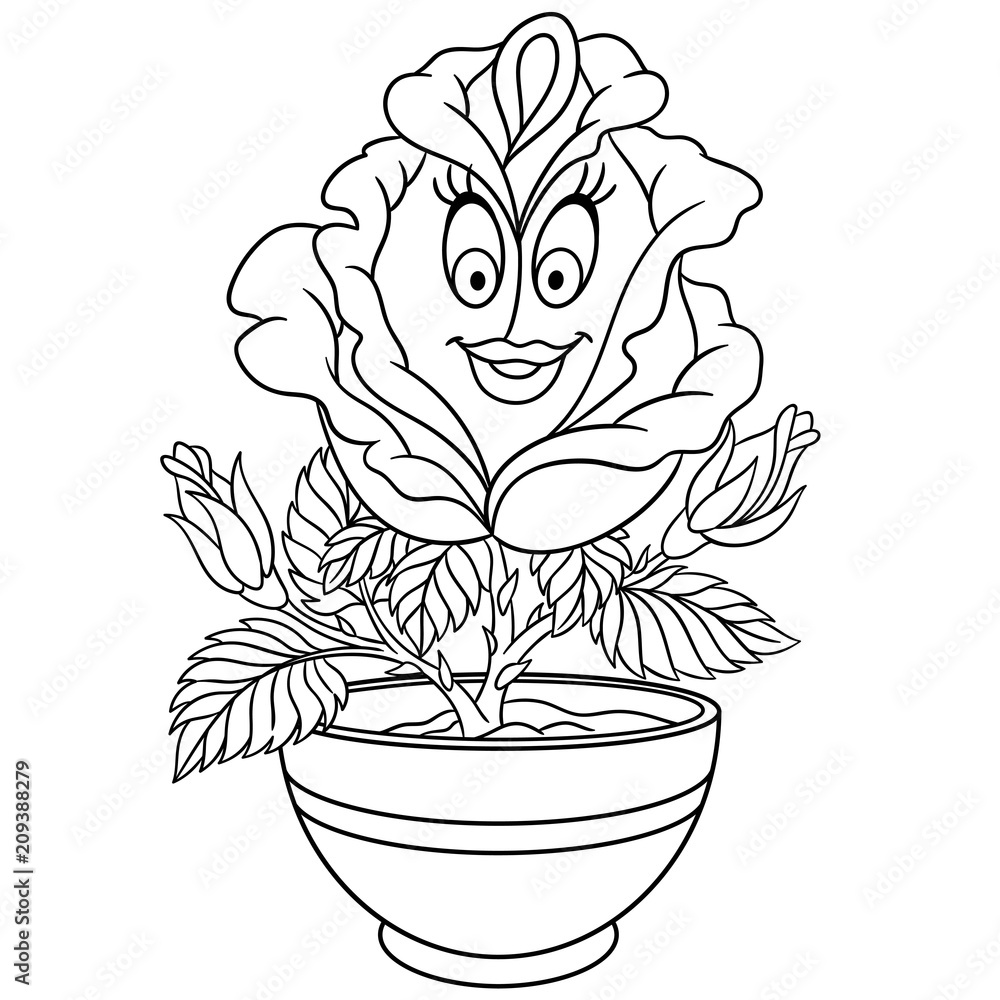 Rose flower in a pot coloring page colouring picture coloring book vector