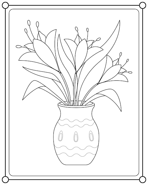 Premium vector beautiful flowers in pots suitable for coloring book vector illustration