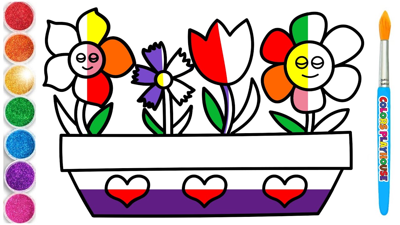 Drawing and coloring a flowerpot painting and drawing for kids and toddlers coloring pages