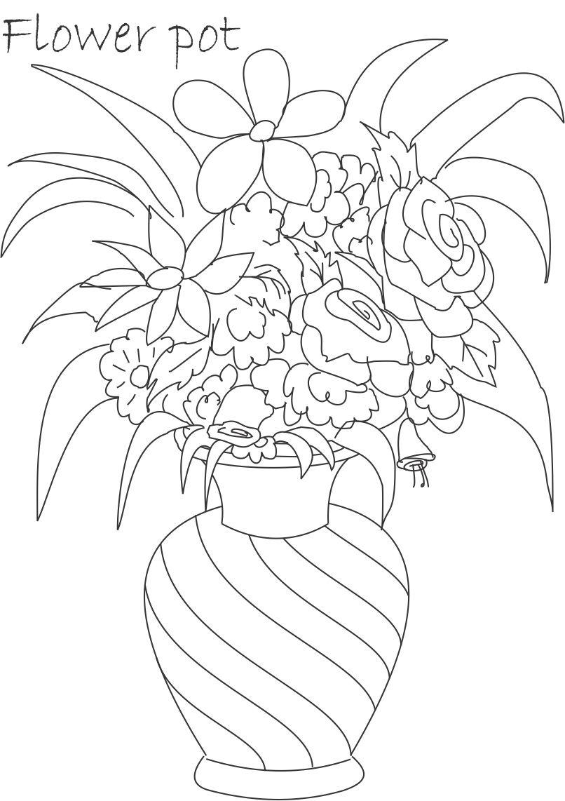 Flower pot coloring printable page for kids