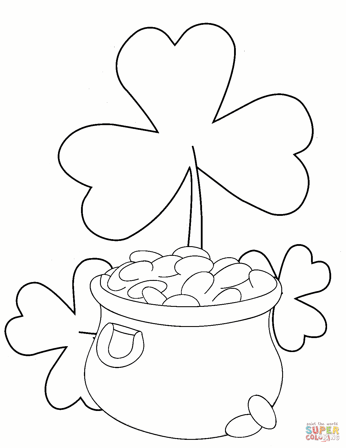 Shamrocks and pot of gold coloring page free printable coloring pages