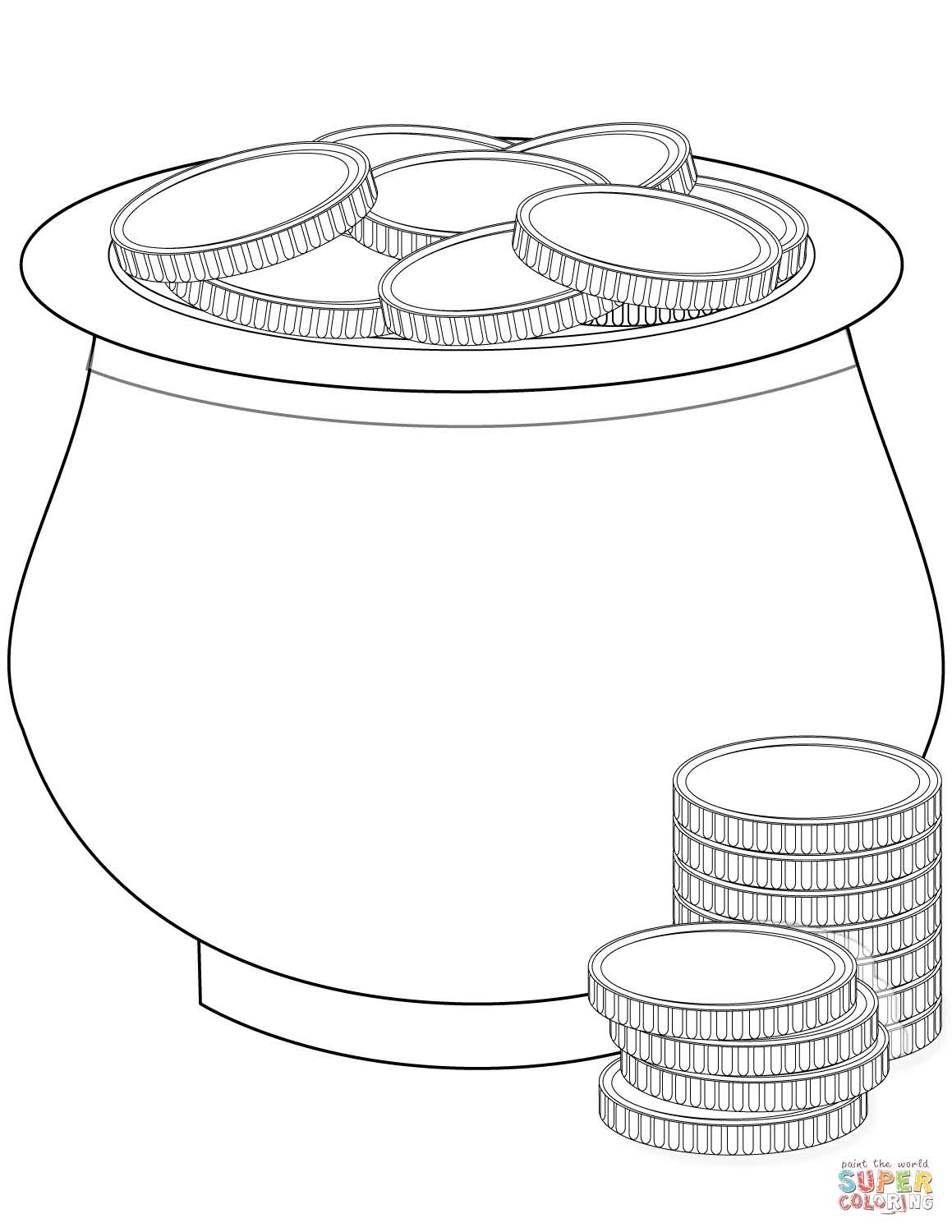 Pot of gold coins coloring page free printable coloring pages