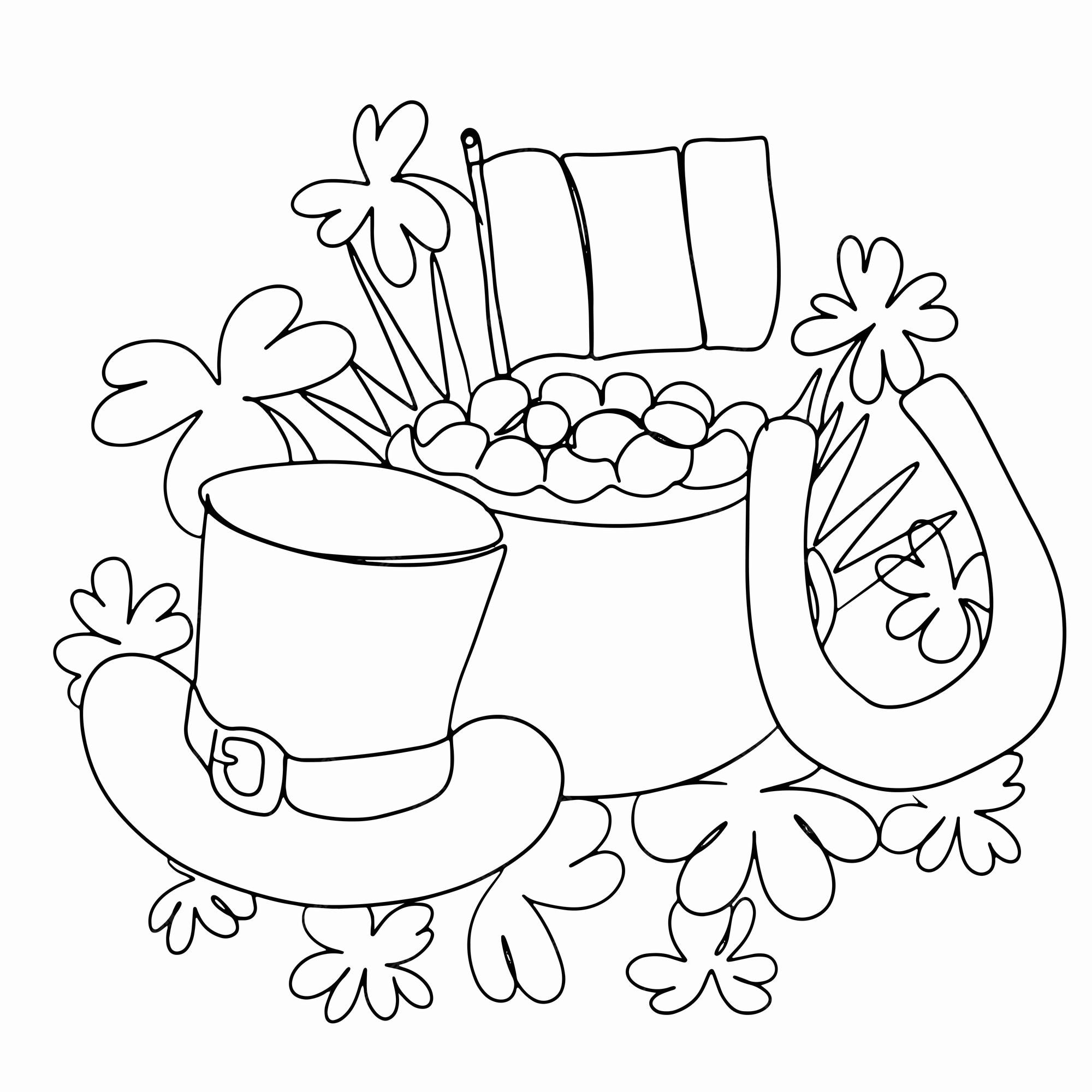 Premium vector pot of gold line art st patricks day outline drawing lucky charm sketch irish holiday