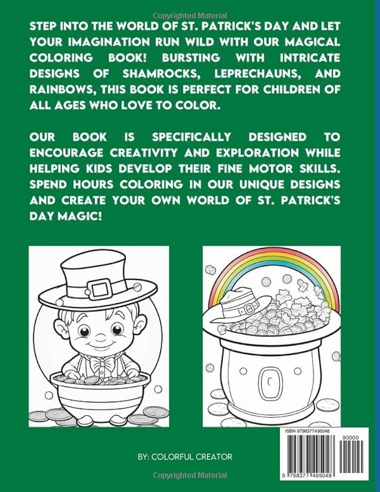 St patricks day coloring book for kids a magical adventure with rainbow bridges pot of gold and lucky clovers enchanting illustrations to featuring leprechauns shamrocks and more