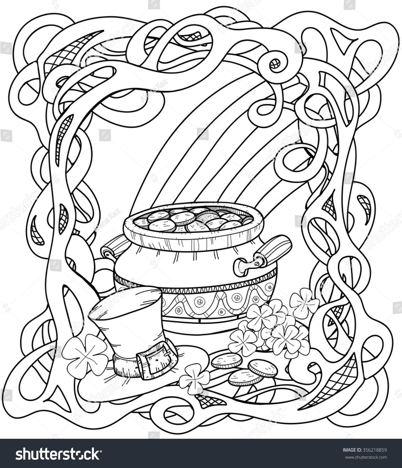 Celtic coloring page pot gold rainbow stock vector royalty free