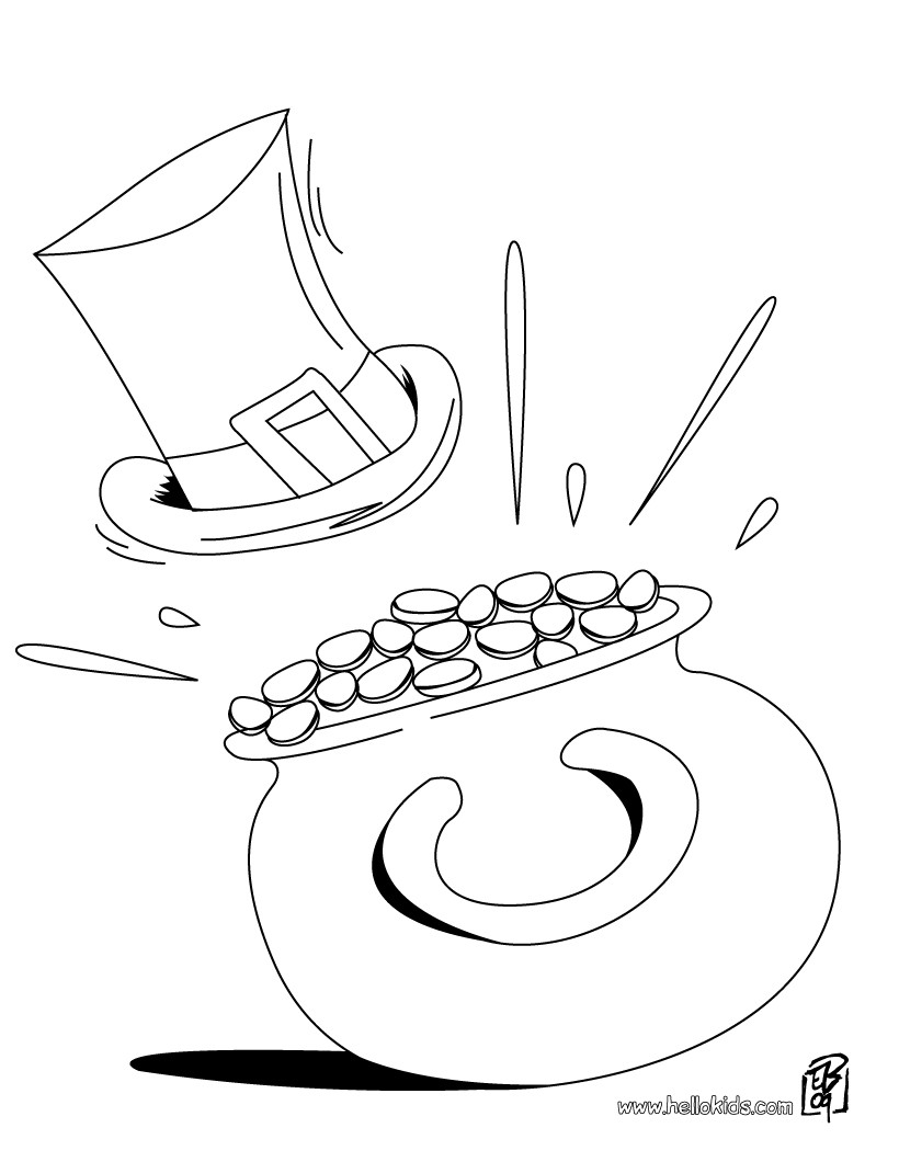 Hat and pot of gold coloring pages