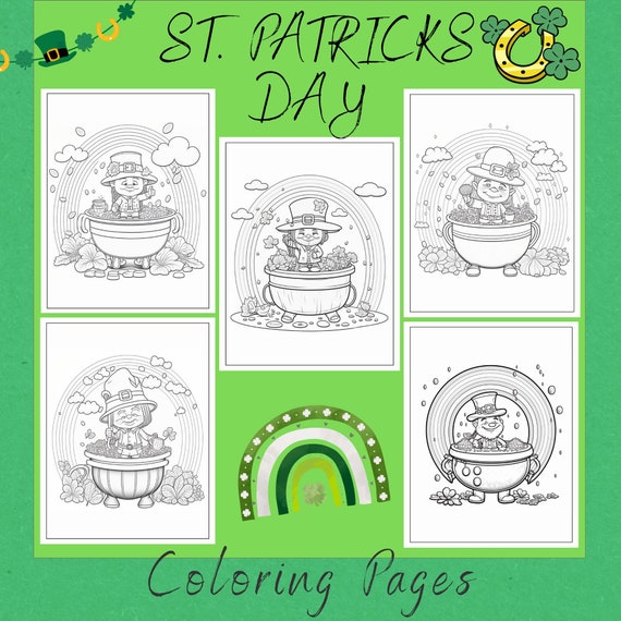 St patricks day coloring pages digital download craft printable coloring sheets leprechaun pot of gold worksheets