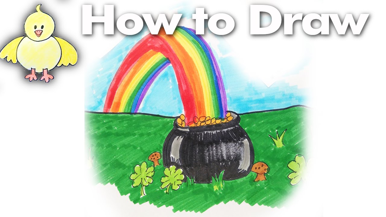 Drawing how to draw a pot of gold at the end of the rainbow