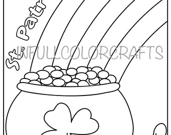 St patricks day pot of gold and rainbow coloring page
