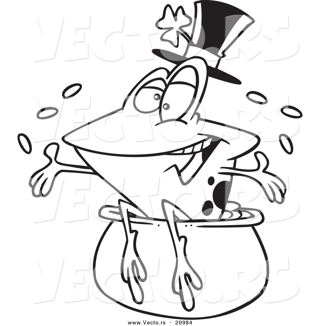 R of a cartoon st patricks day frog on a pot of gold