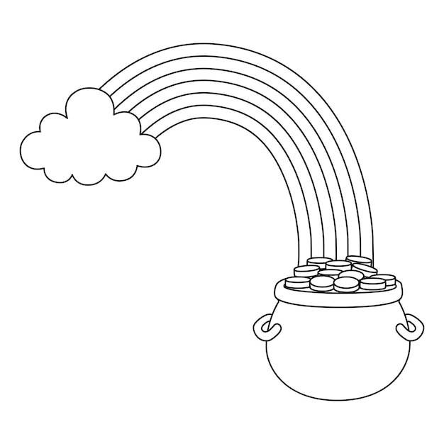 Premium vector a cute and funny coloring page of a st patricks day rainbow pot of gold provides hours of coloring fun for children to color this page is very easy