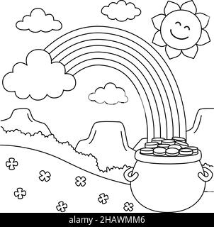 St patricks day rainbow coloring page for kids stock vector image art