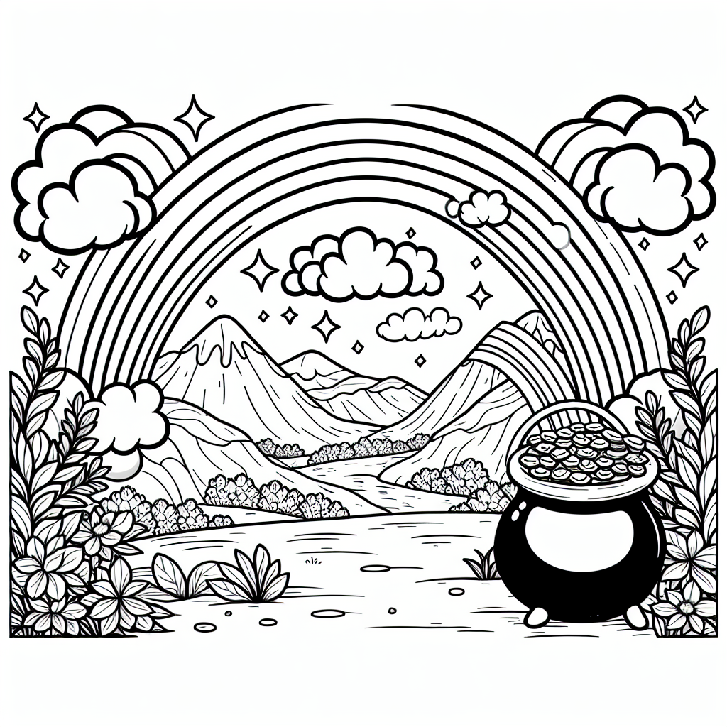 Rainbow pot of gold coloring pages