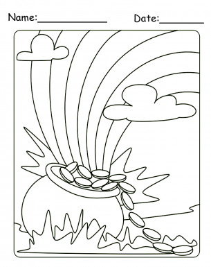 Lucky pot of gold and rainbow coloring sheet