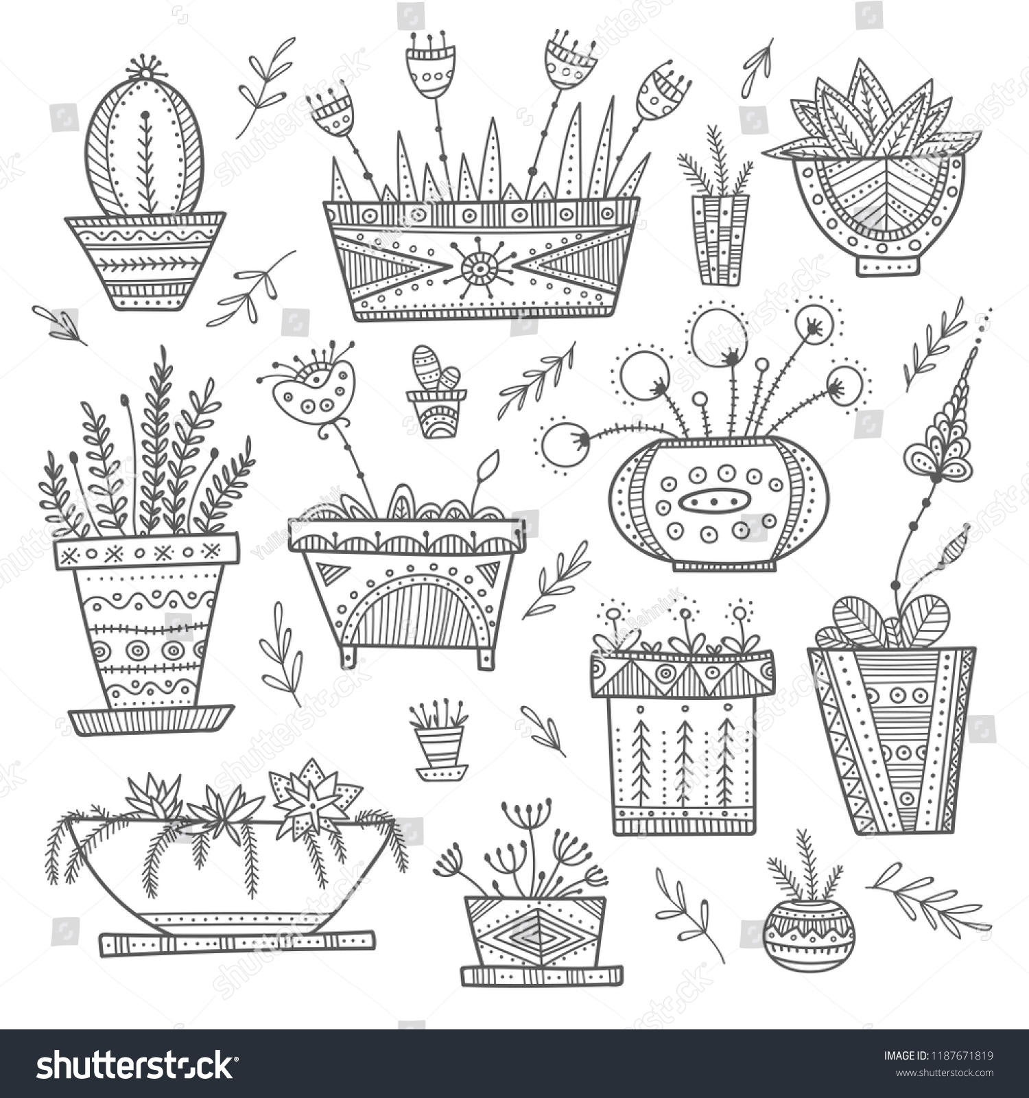 Flower pots house plants set can stock vector royalty free