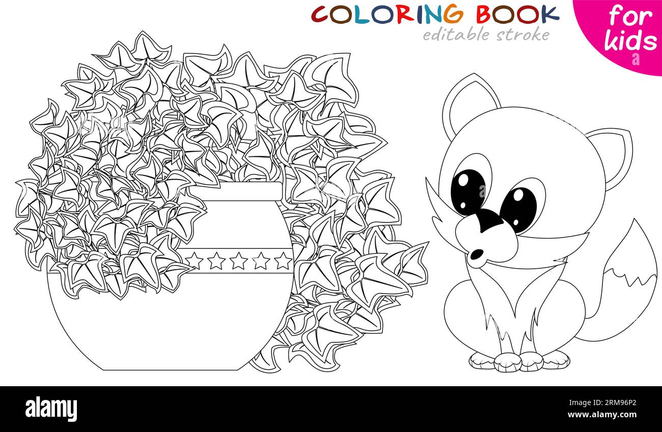 Kitten is looking at a plant in a pot coloring book page template for children vector illustration stock vector image art