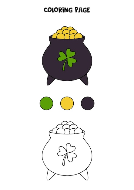Premium vector coloring page with cartoon pot of gold worksheet for children
