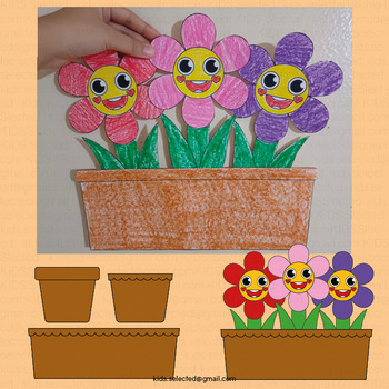 Spring bulletin board flower pot craft coloring page activities project template