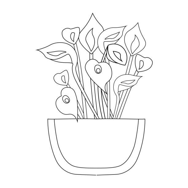 Flower pot line art design of coloring book page illustration stock illustration