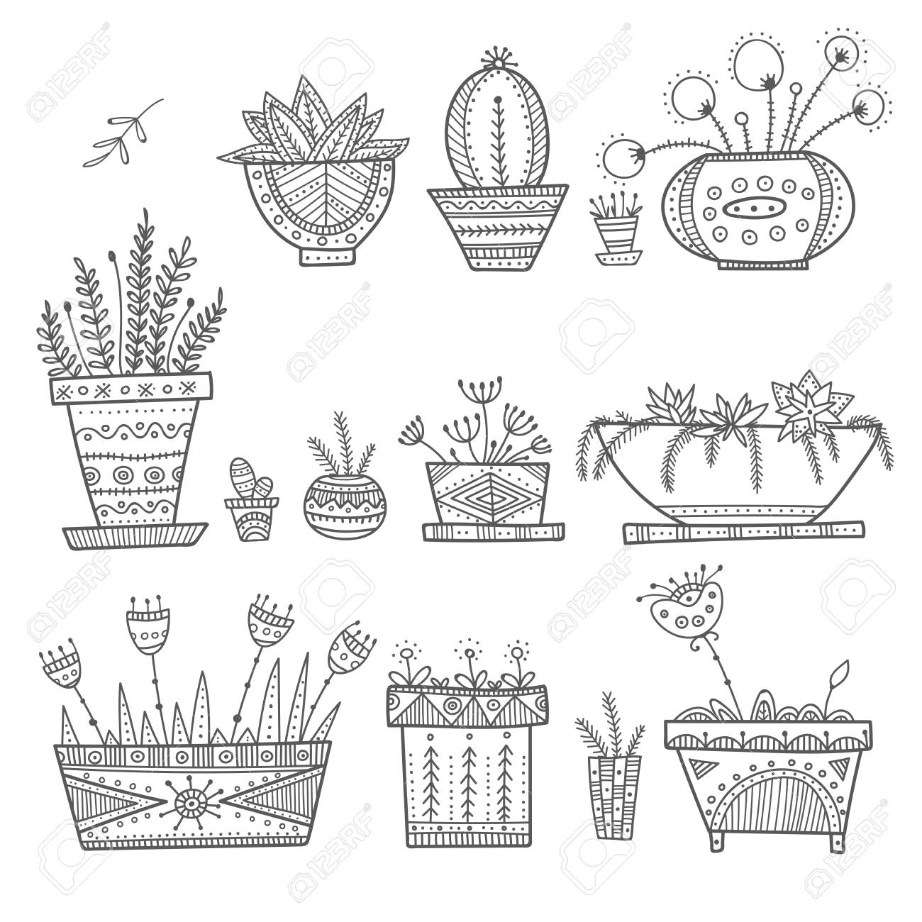 Flower pots and house plants set can be used as template coloring page card poster etc royalty free svg cliparts vectors and stock illustration image
