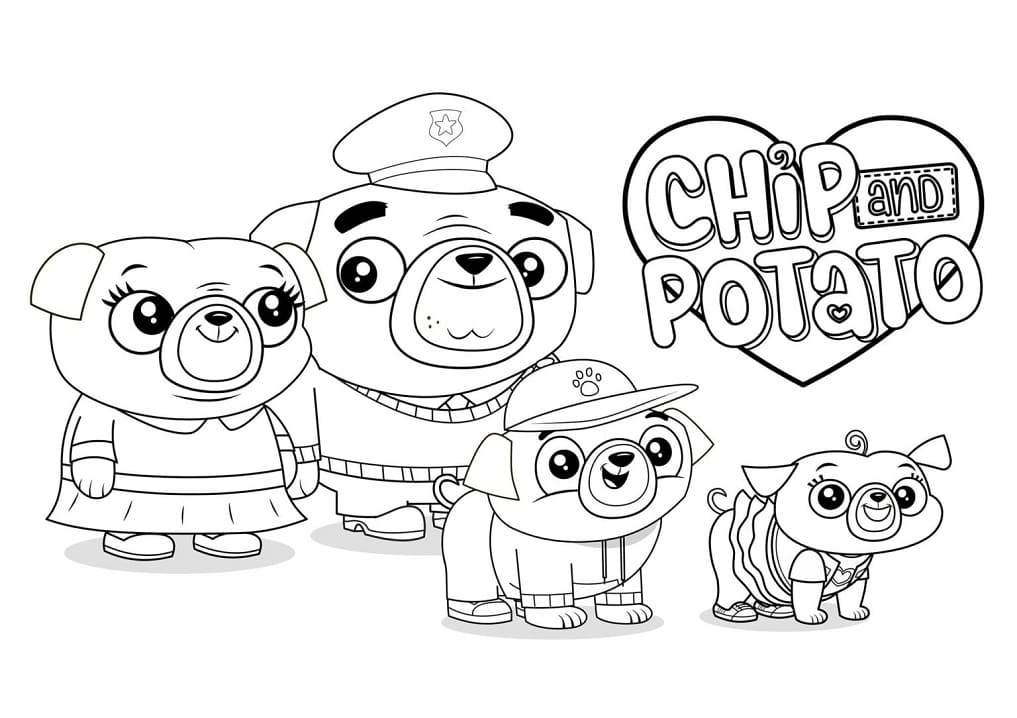 Characters from chip and potato coloring page