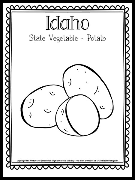 Idaho state vegetable the potato coloring page free printable â the art kit